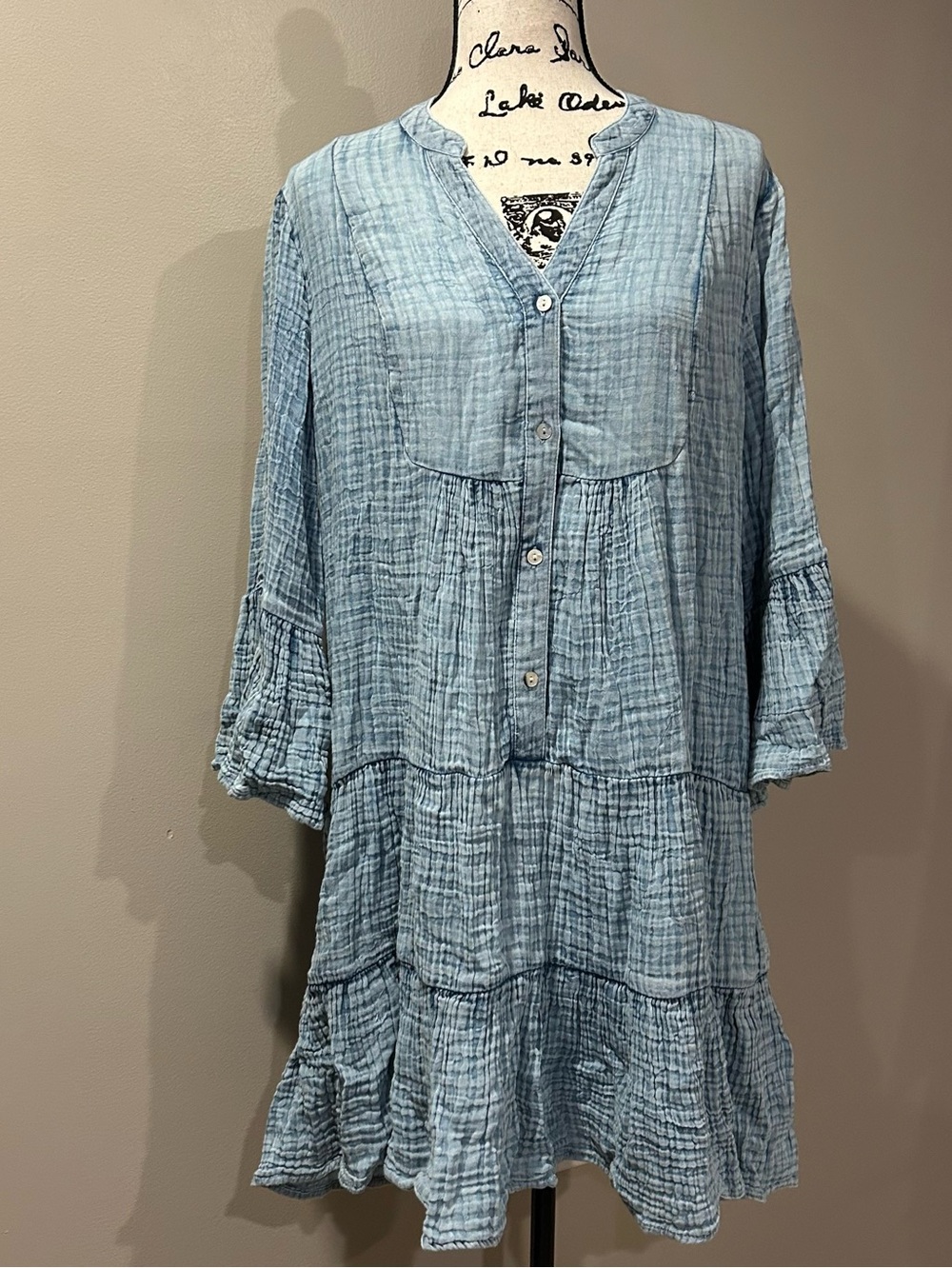 Faherty Dream Organic Cotton Indigo Dyed Gauze Tiered Kasey Dress